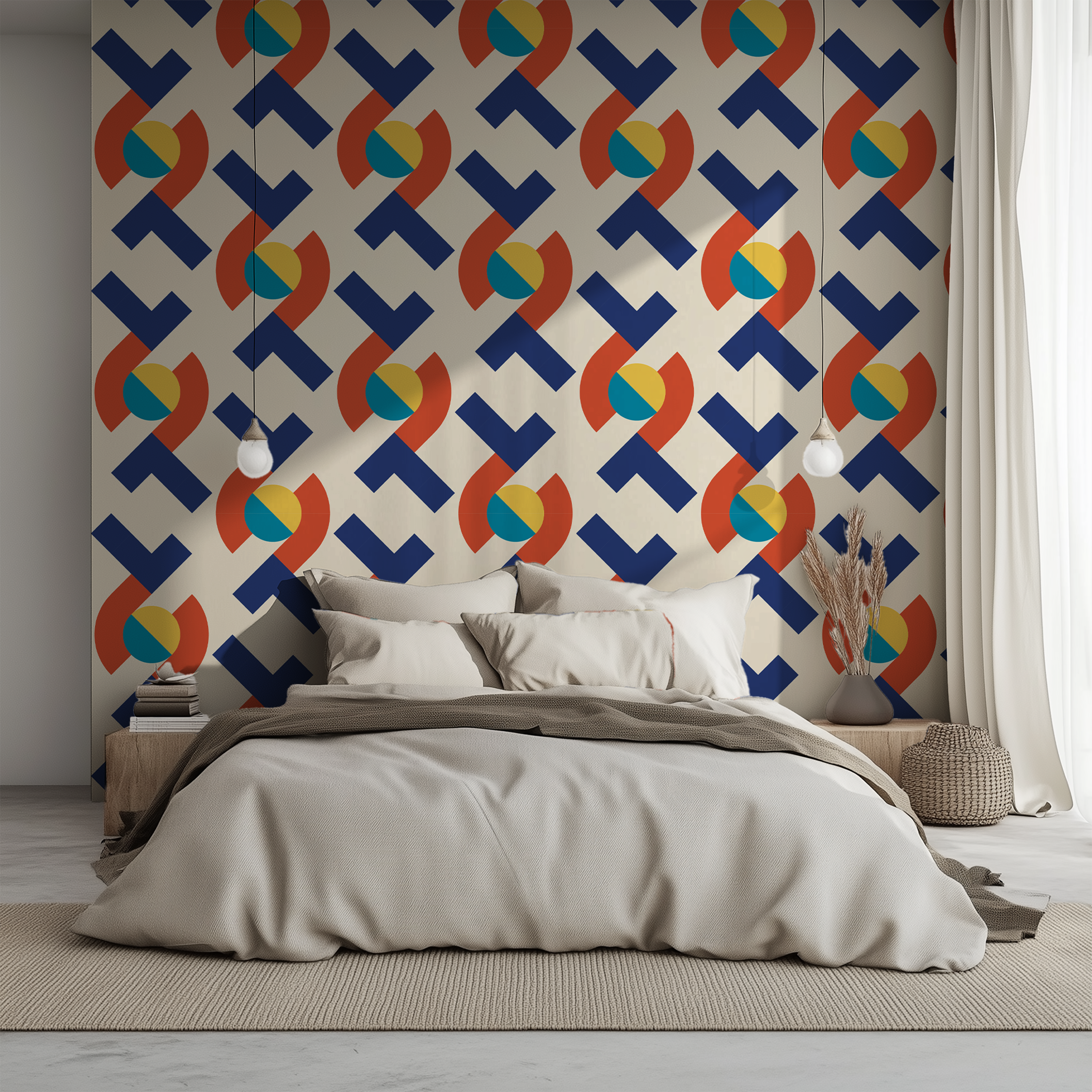 Bauhaus modular wallpaper pattern, geometric wall covering, Bauhaus design, modern abstract wallpaper, modular geometric wallpaper, premium wallpaper, custom wallpaper