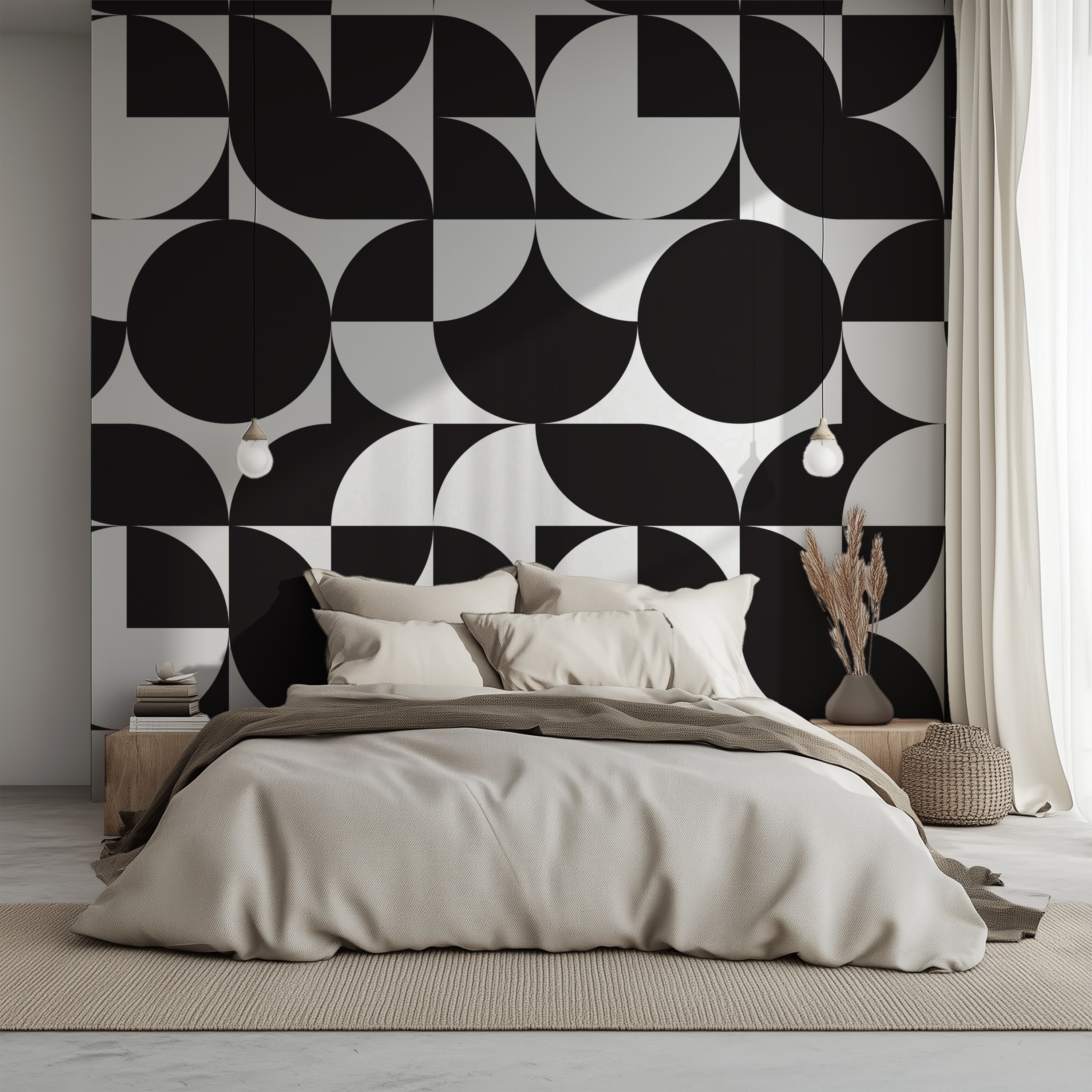 Bauhaus monochrome wallpaper, modern geometric wallpaper, minimalist wall mural, Scandinavian wallpaper, designer wallpaper, peel and stick wallpaper