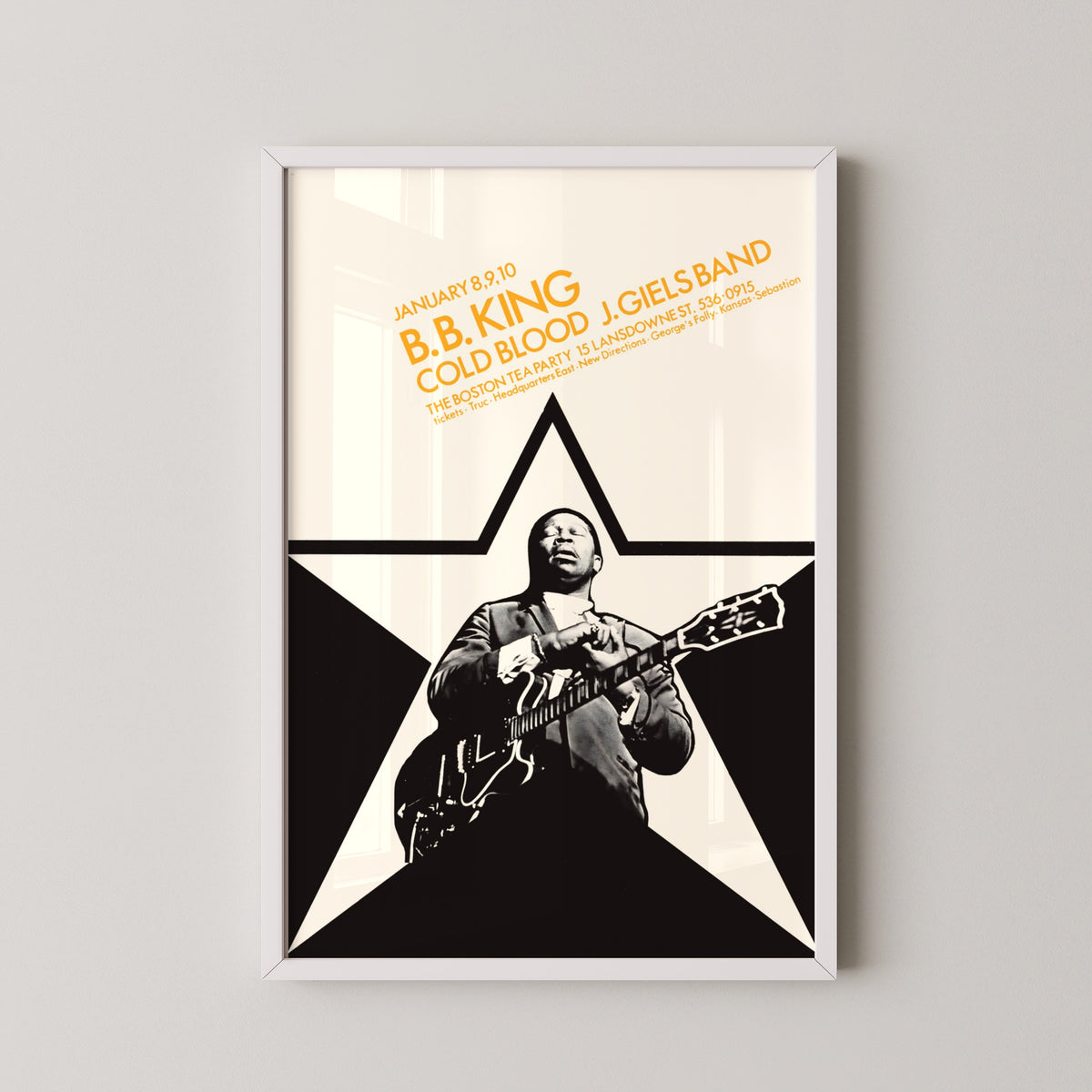 bb king vintage concert poster – white frame mockup