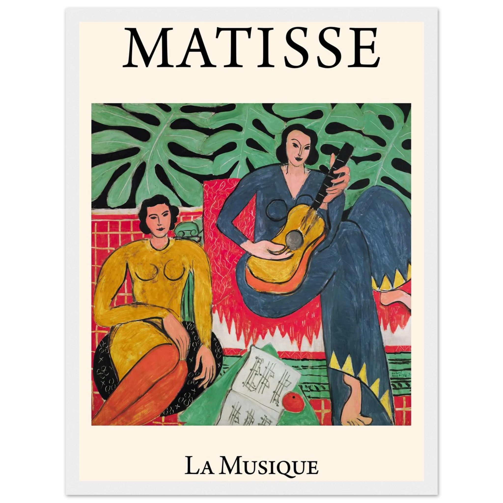 Vibrant wall decor featuring Matisse’s La Musique, an expressive modern art print perfect for creative and design-focused interiors.