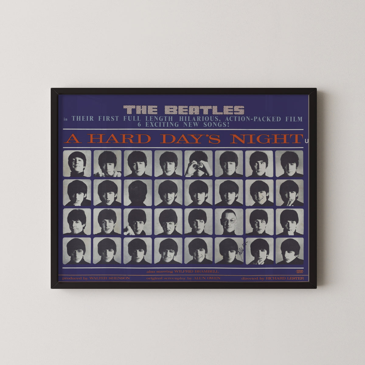 beatles hard days night poster – black frame mockup
