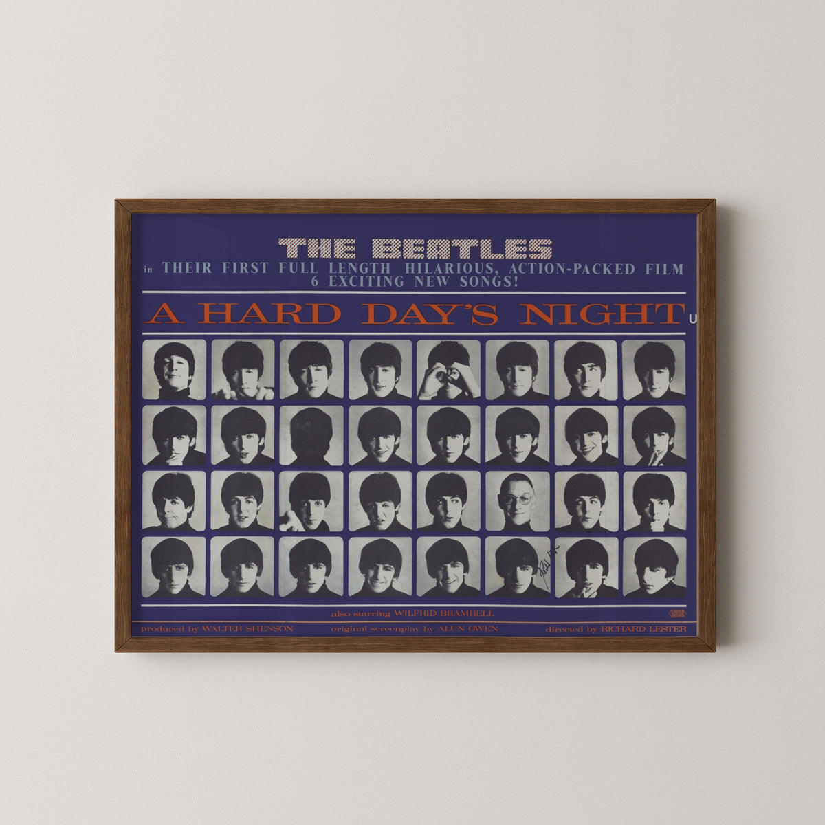 beatles hard days night poster – darkwood frame mockup