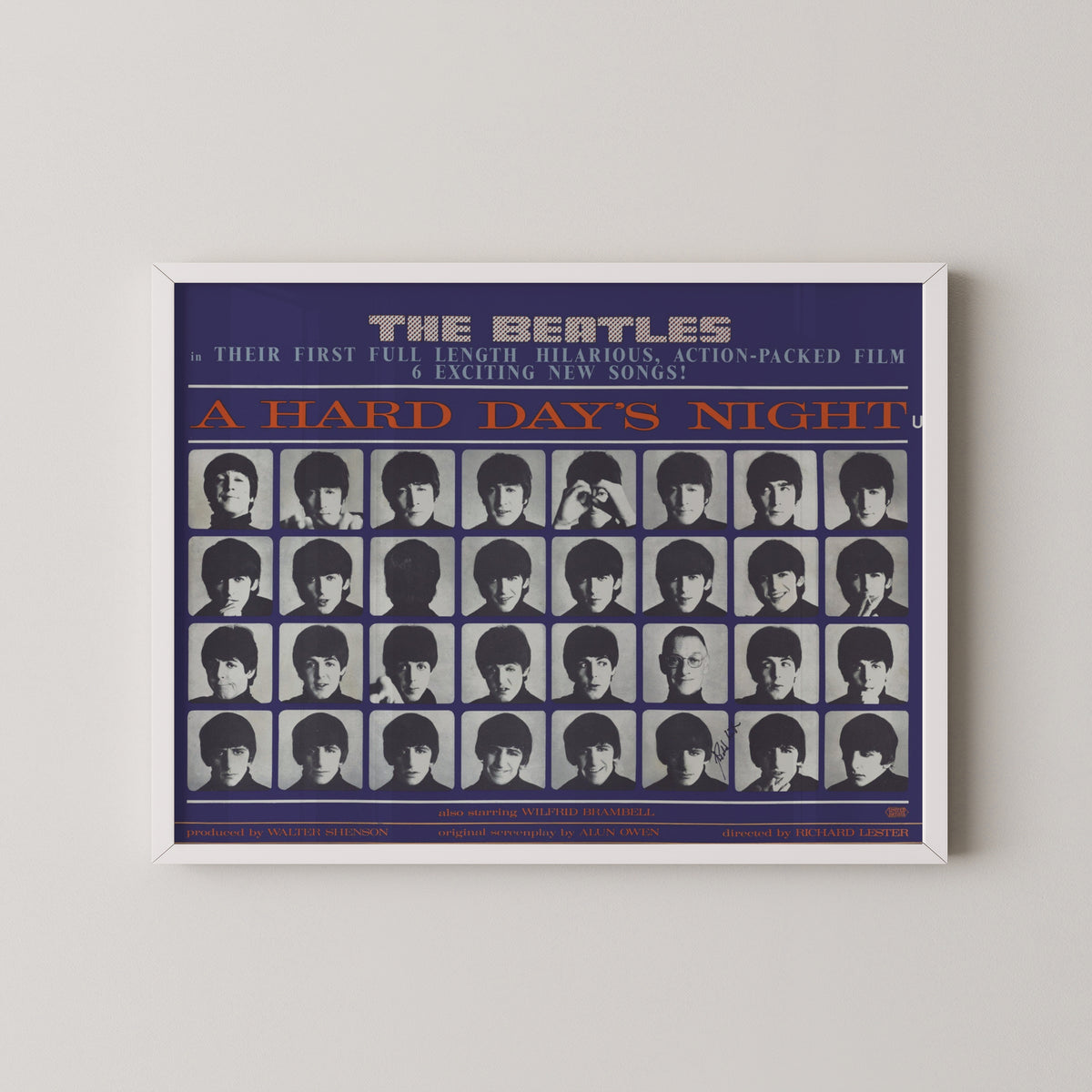 beatles hard days night poster – white frame mockup