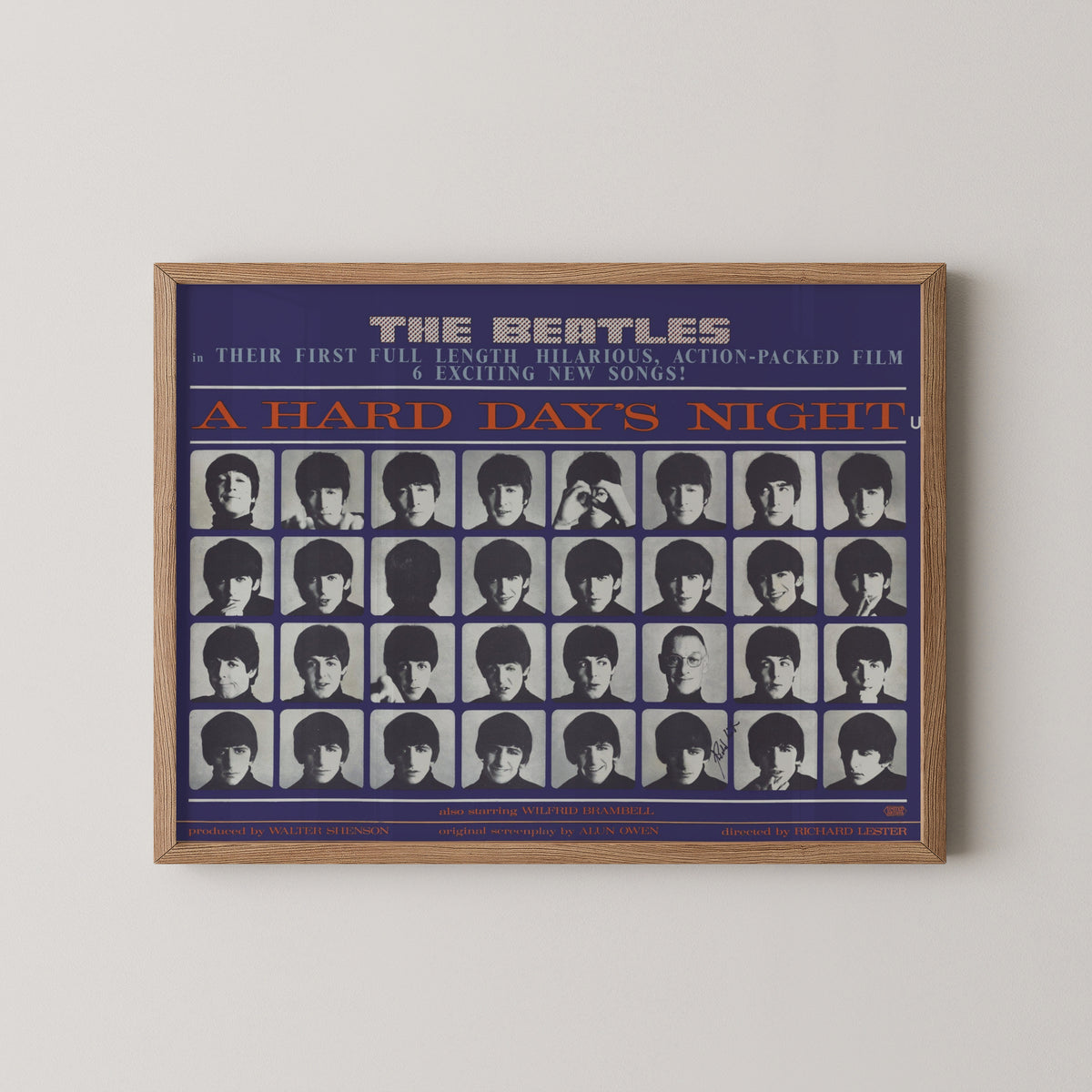 beatles hard days night poster – wood frame mockup
