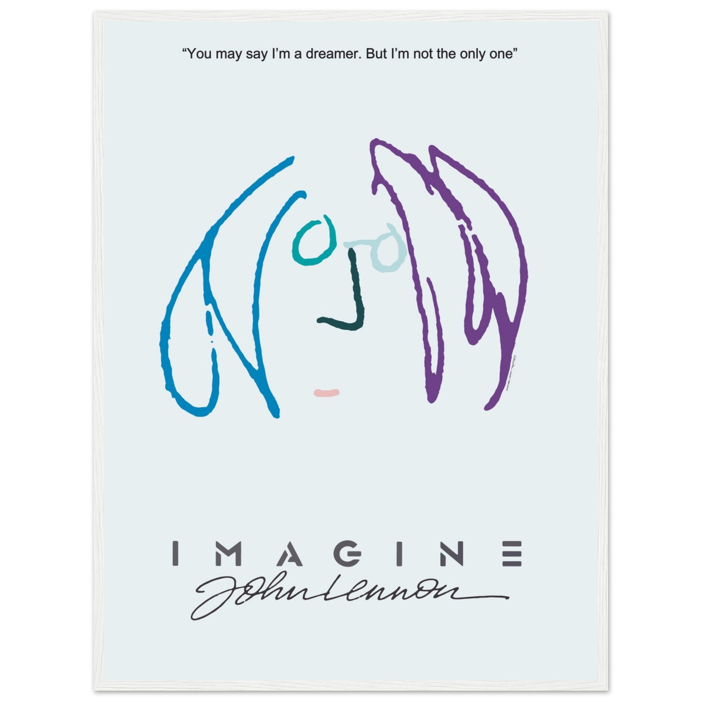 The Beatles’ John Lennon art poster featuring colorful minimalist illustration and Imagine typography — classic music memorabilia.
