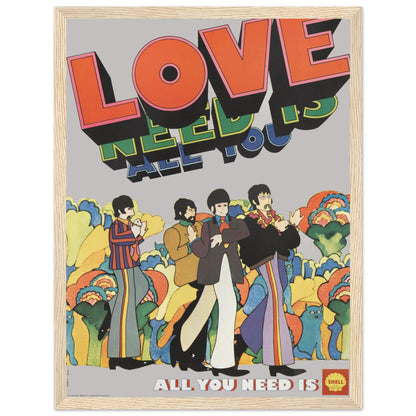 The Beatles retro wall art with “LOVE” graphic and colorful animated band illustration — perfect for vintage music decor.