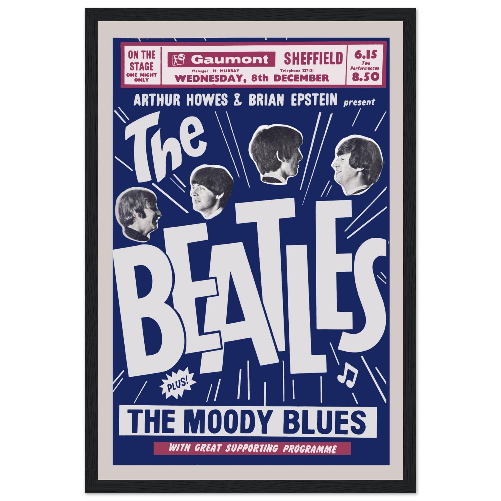 Commemorate The Beatles' legendary Sheffield concert with this iconic poster. A perfect piece for collectors, fans of live music, and classic Beatles memorabilia!
