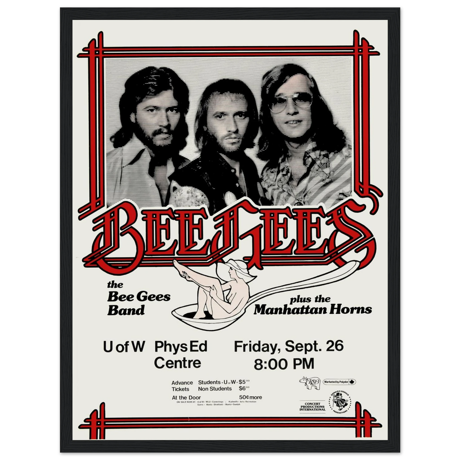 Step back into the golden era of disco with this vintage Bee Gees concert poster, a striking tribute to one of music’s most iconic trios. Featuring bold retro graphics, classic 1970s styling, and the unmistakable energy of the Bee Gees, this poster is a true celebration of pop culture history. Whether you’re a dedicated fan, a vintage collector, or simply love the visual vibe of the era, this piece makes a vibrant statement on any wall. Printed on archival-quality paper, it’s ideal for music rooms, home bar