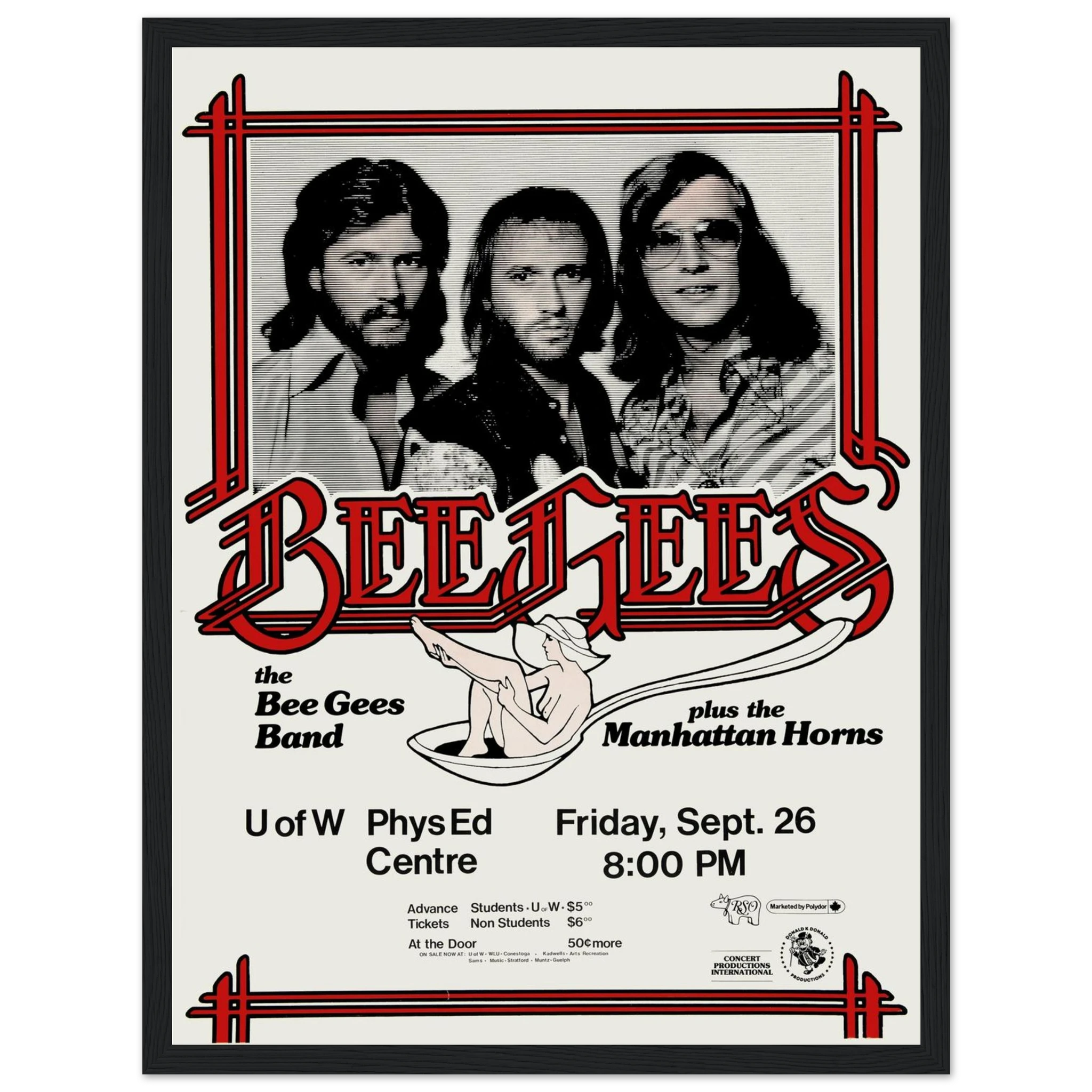 Step back into the golden era of disco with this vintage Bee Gees concert poster, a striking tribute to one of music’s most iconic trios. Featuring bold retro graphics, classic 1970s styling, and the unmistakable energy of the Bee Gees, this poster is a true celebration of pop culture history. Whether you’re a dedicated fan, a vintage collector, or simply love the visual vibe of the era, this piece makes a vibrant statement on any wall. Printed on archival-quality paper, it’s ideal for music rooms, home bar