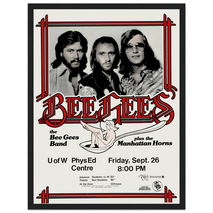 Step back into the golden era of disco with this vintage Bee Gees concert poster, a striking tribute to one of music’s most iconic trios. Featuring bold retro graphics, classic 1970s styling, and the unmistakable energy of the Bee Gees, this poster is a true celebration of pop culture history. Whether you’re a dedicated fan, a vintage collector, or simply love the visual vibe of the era, this piece makes a vibrant statement on any wall. Printed on archival-quality paper, it’s ideal for music rooms, home bar