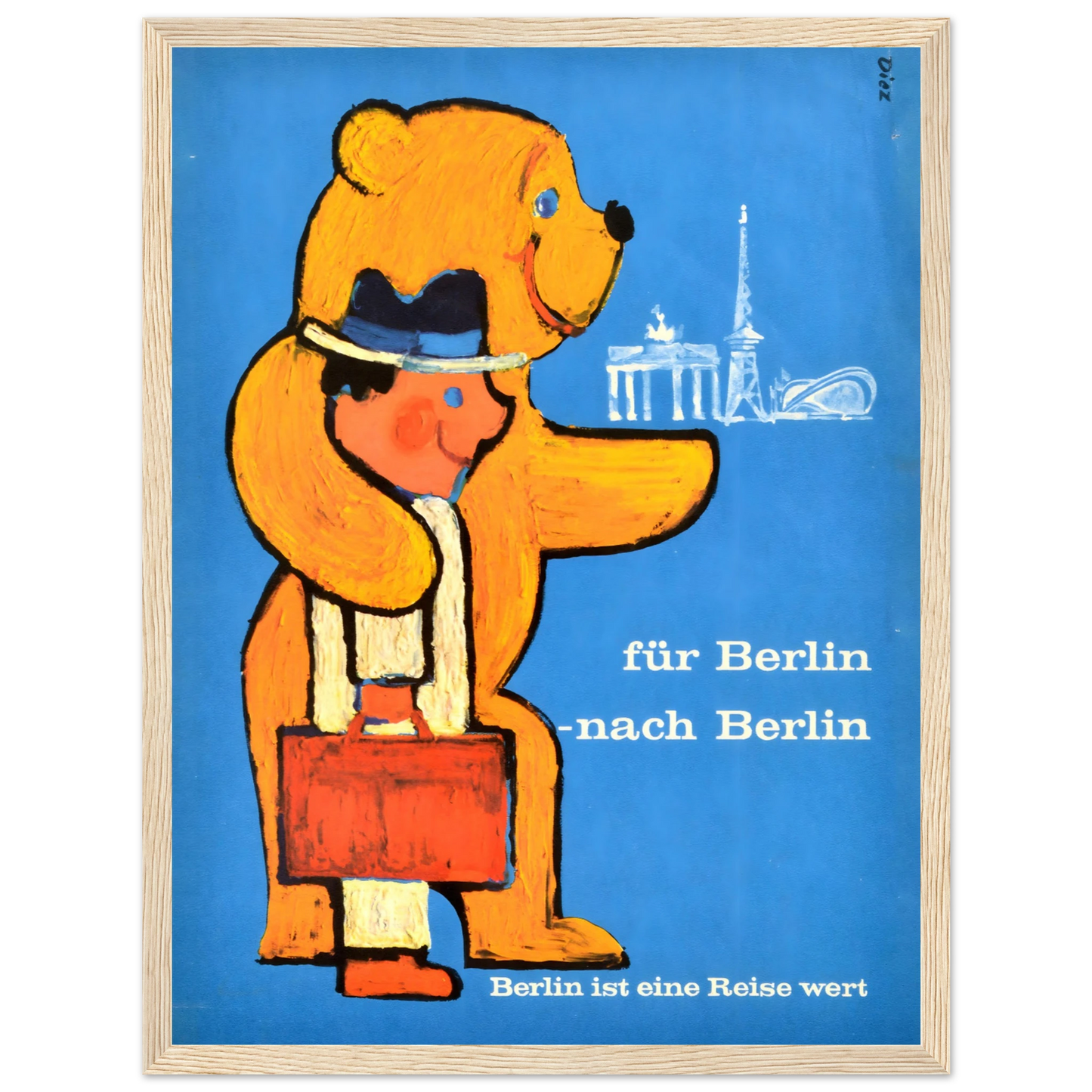 Retro wall art print of Berlin, Germany, blending mid-century travel design with the city’s timeless urban charm and history.