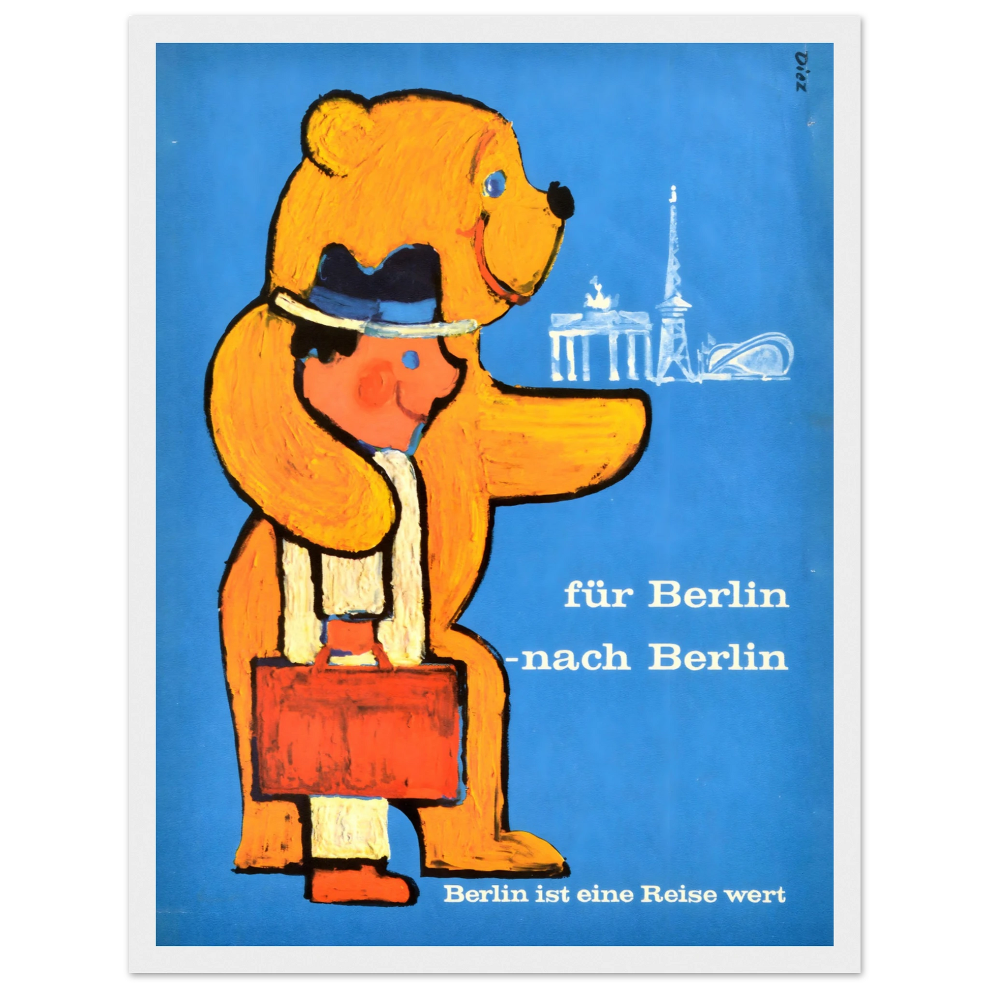 Travel poster print of Berlin, capturing the energy, culture, and sophistication of Germany’s capital in elegant retro style.