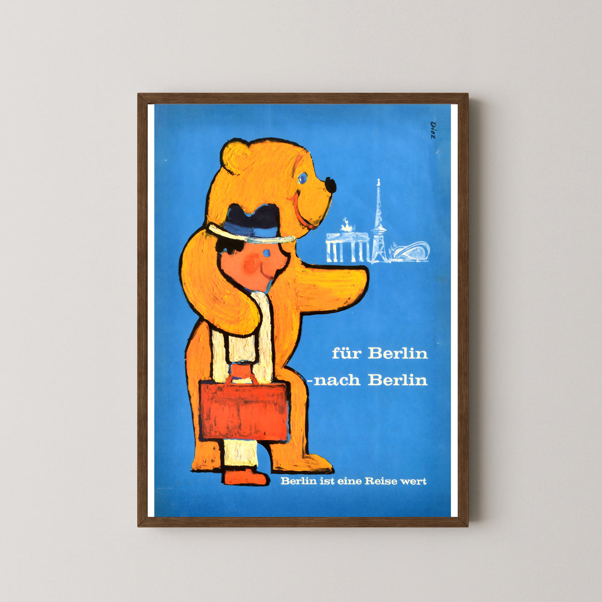 Berlin Vintage Travel Poster – dark wood frame mockup