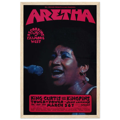 Bill Graham Presents Aretha Franklin Fillmore West poster — 1970s psychedelic concert print celebrating the Queen of Soul.
