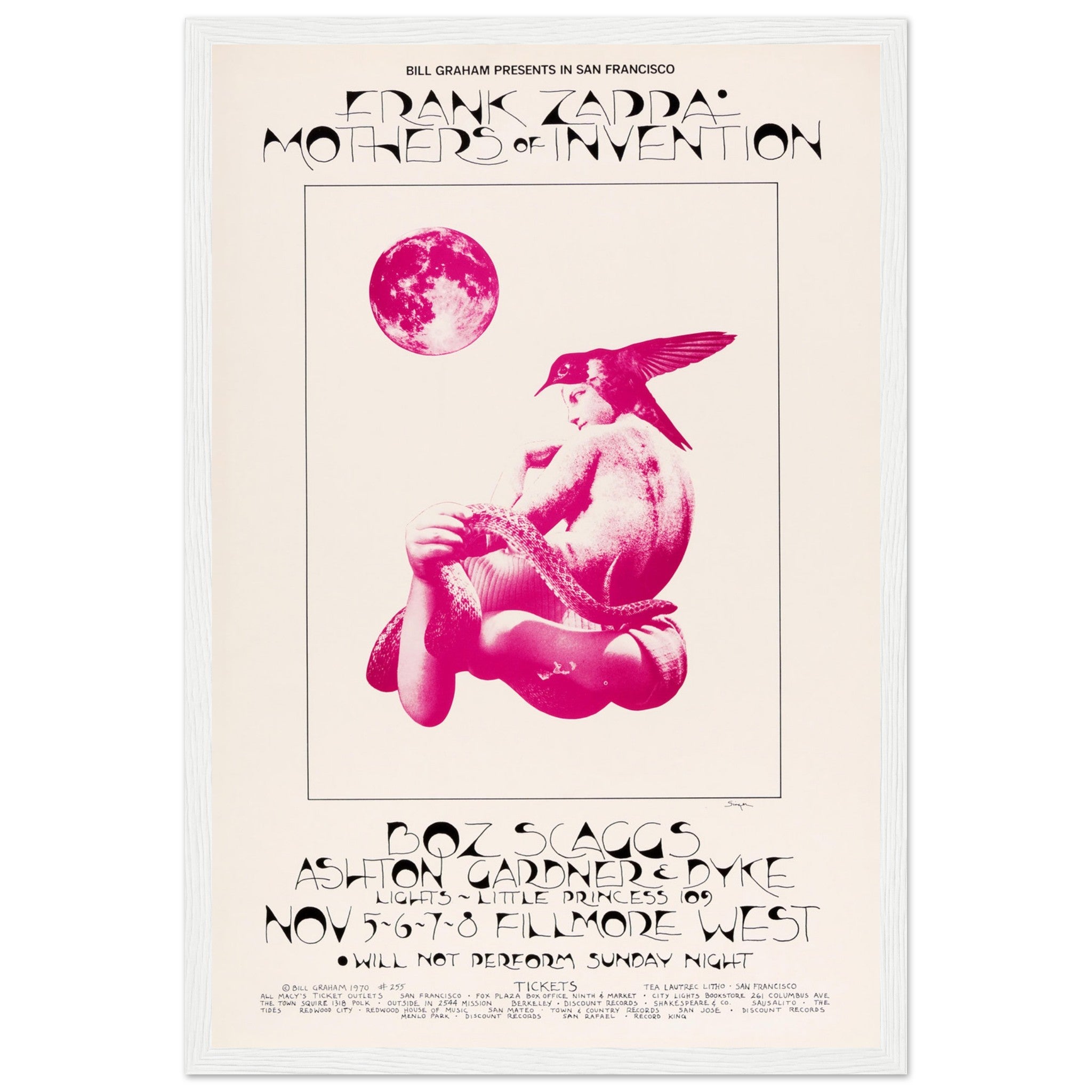 Bill Graham presents Frank Zappa poster — 1970 Fillmore West psychedelic art print for vintage rock collectors.