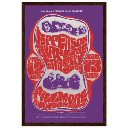 Bill Graham Presents Fillmore Auditorium poster with Jefferson Airplane and Grateful Dead — iconic psychedelic rock memorabilia.