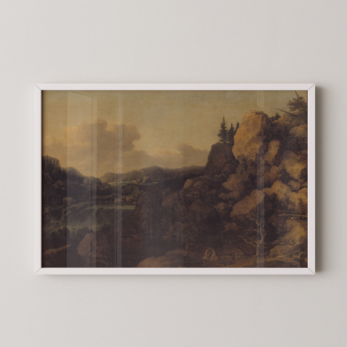 White-framed Mountain Landscape with Two Riders print by Dutch painter Allaert van Everdingen
