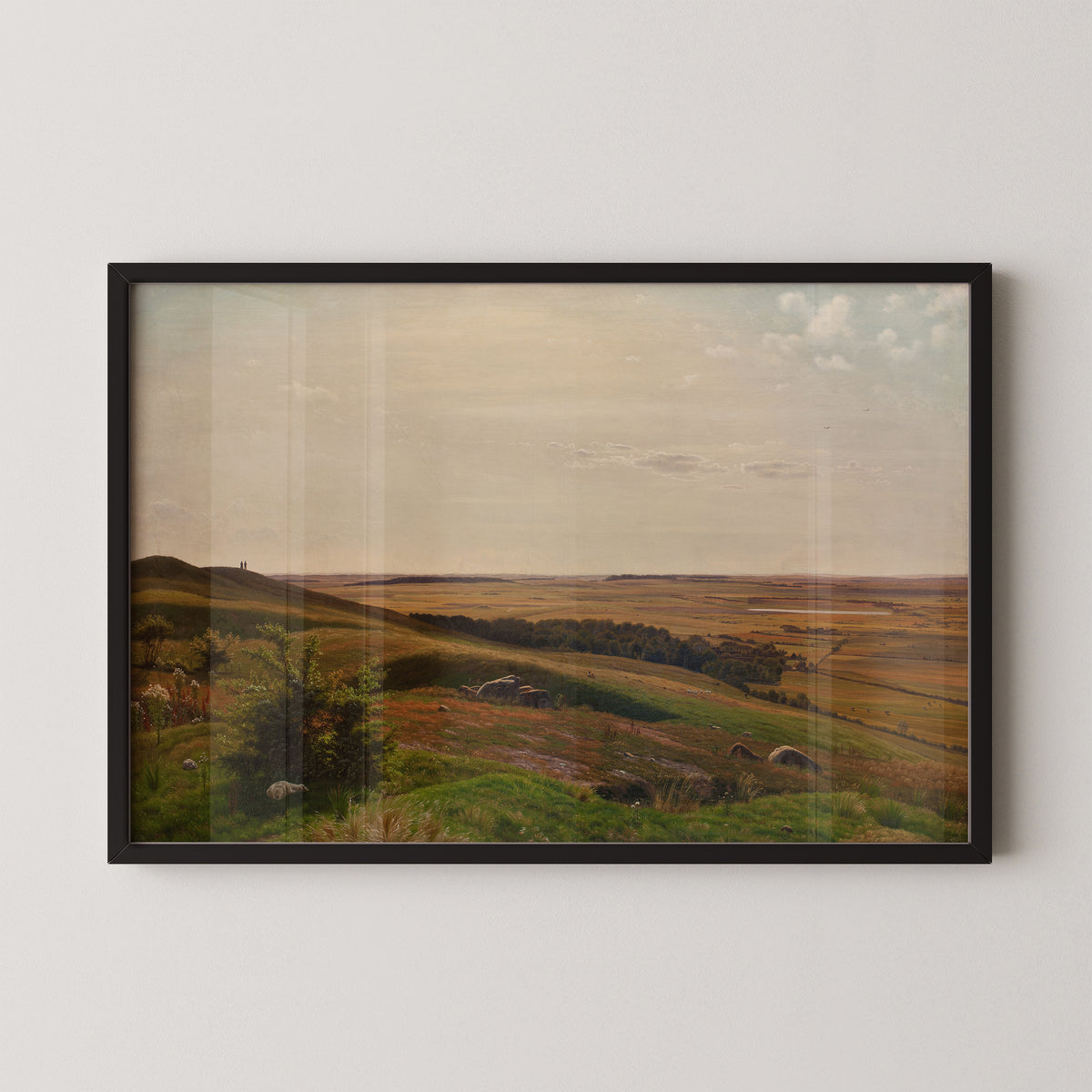 Hillside near Horsens, Afternoon by Vilhelm Kyhn, Danish landscape art print in a black frame