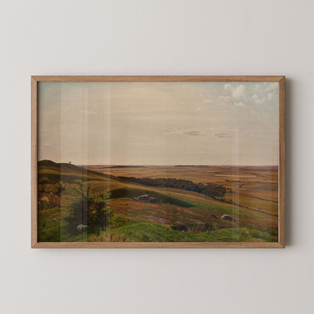 Natural wood-framed Vilhelm Kyhn reproduction of the hillside near Horsens in afternoon light