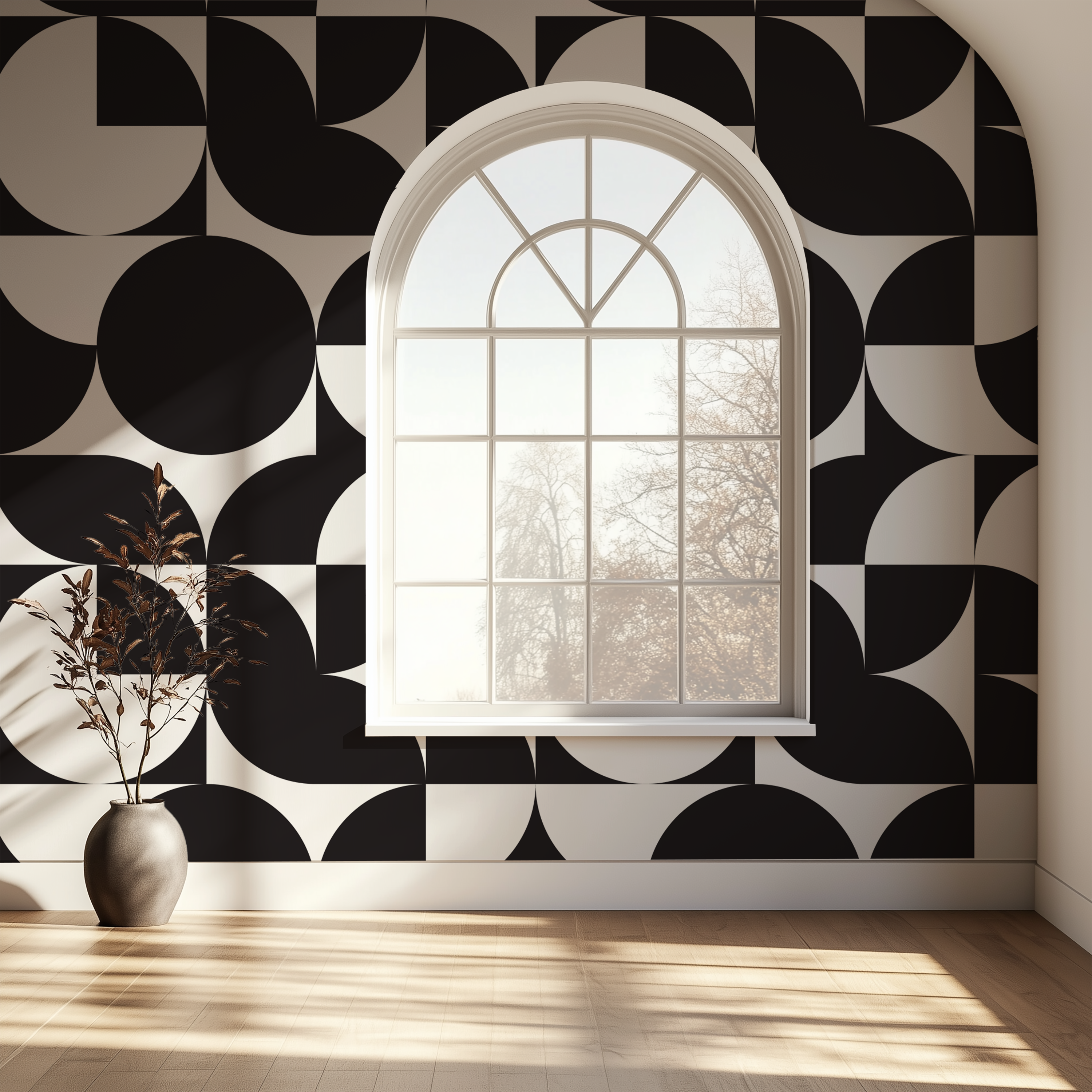 Black and white geometric wallpaper, modern Bauhaus wallpaper, monochrome wallpaper, abstract wallpaper, geometric wall covering, premium wallpaper