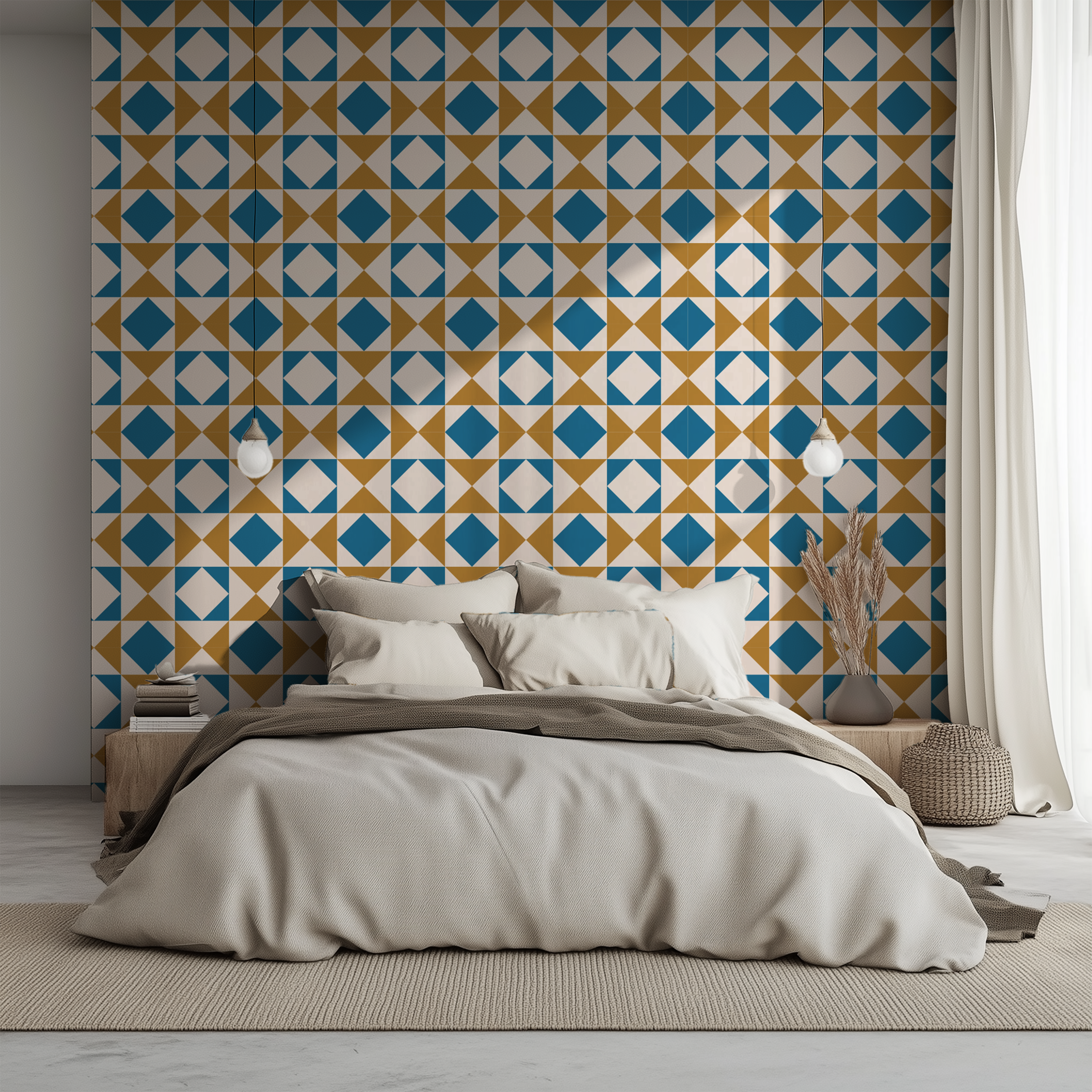 Blue diamond pattern wallpaper, geometric wallpaper, Art Deco wallpaper, Bauhaus geometric wallpaper, luxury wallpaper, peel and stick wallpaper