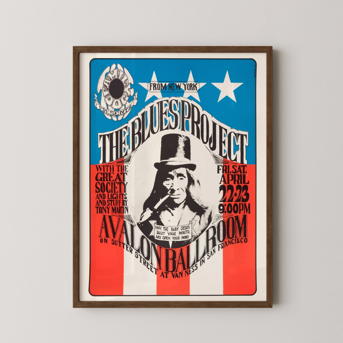 blues project poster – darkwood frame mockup