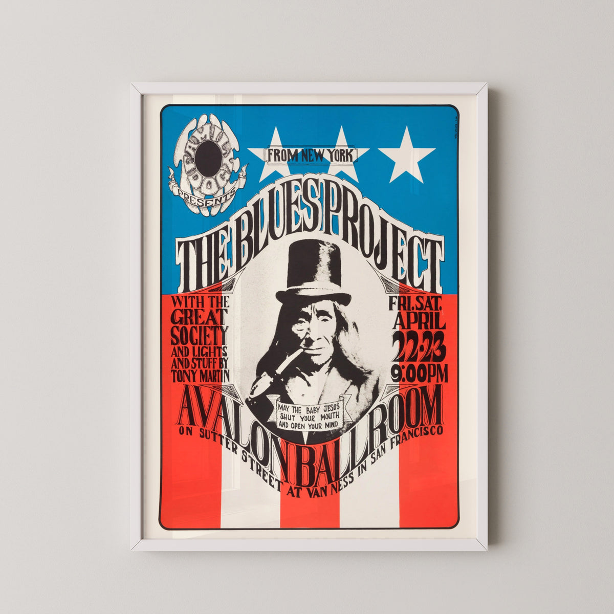 blues project poster – white frame mockup
