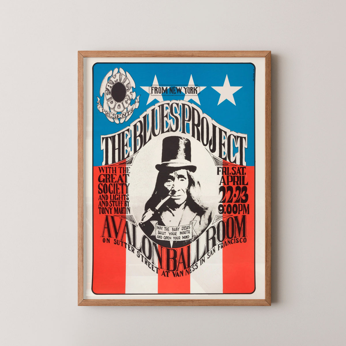 blues project poster – wood frame mockup