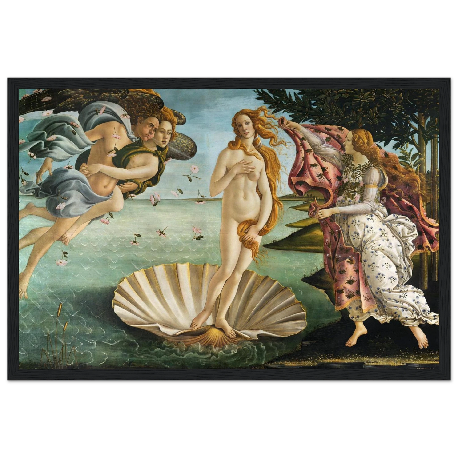 This high-quality reproduction print of The Birth of Venus by Sandro Botticelli offers a chance to own one of the most celebrated images of the Italian Renaissance. Painted around 1484–1486, the masterpiece depicts Venus emerging from the sea on a shell, surrounded by mythological figures, symbolizing beauty, love, and classical harmony. Printed on archival-grade paper using museum-quality giclée printing, this poster print makes stunning wall art for classic interiors, art history enthusiasts, or those loo