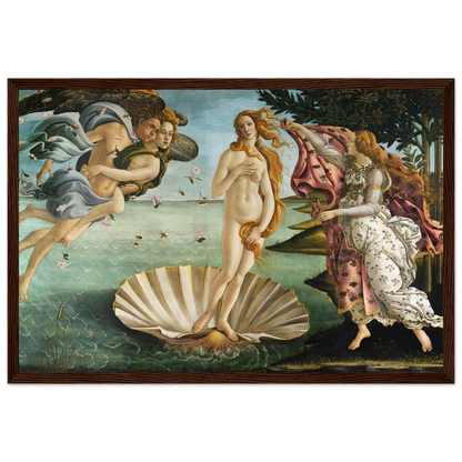 High-quality reproduction print of The Birth of Venus by Sandro Botticelli, a Renaissance masterpiece depicting the goddess emerging from the sea on a shell.