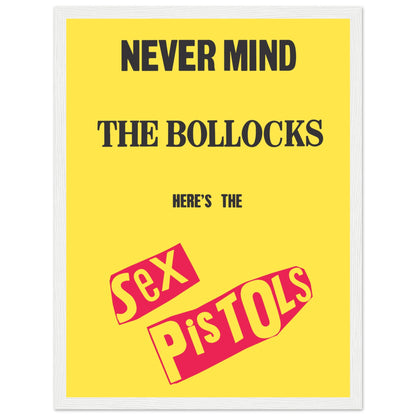 Bright yellow music poster featuring the legendary Sex Pistols punk album artwork
