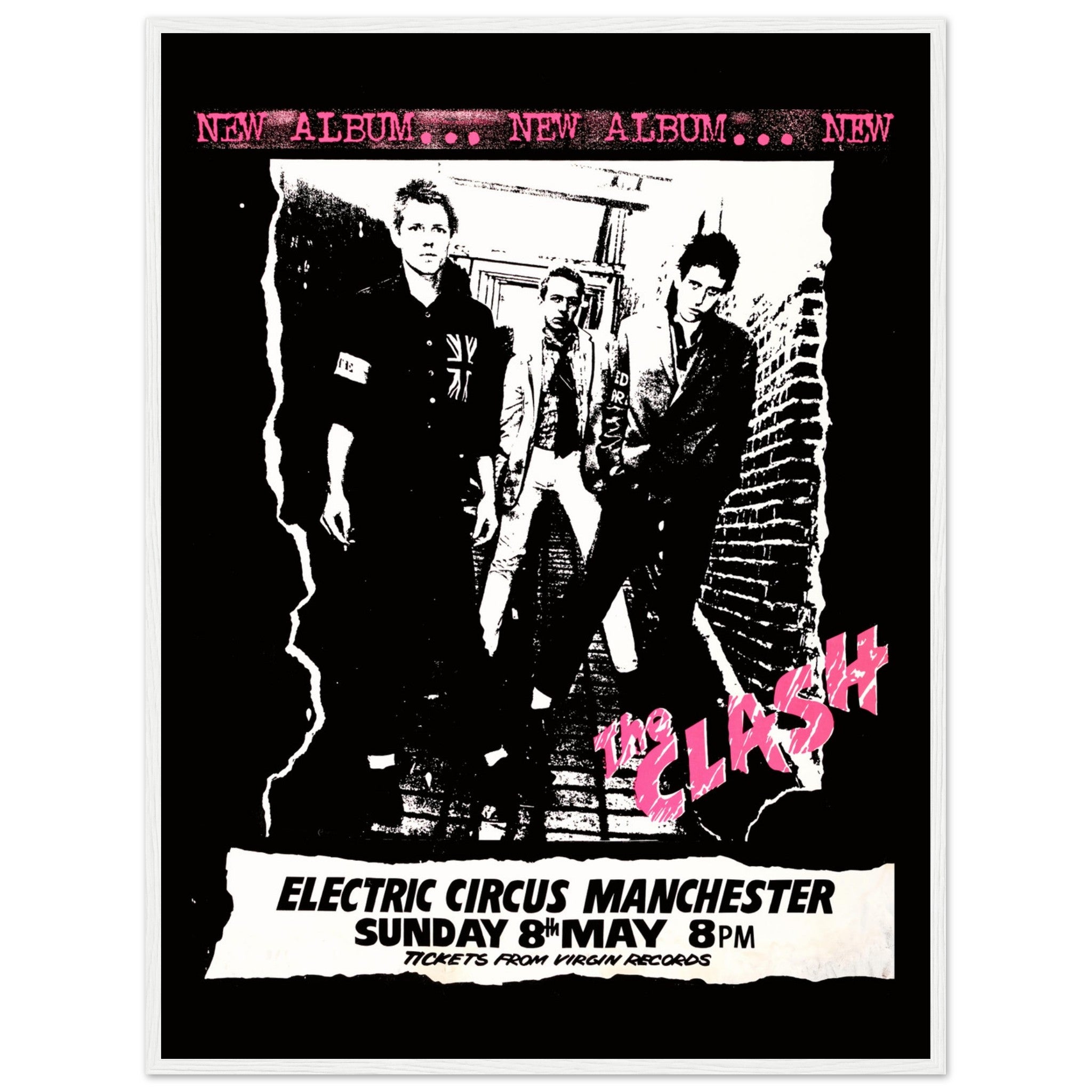 British punk rock poster featuring The Clash live in Manchester — vintage music memorabilia for collectors and fans.