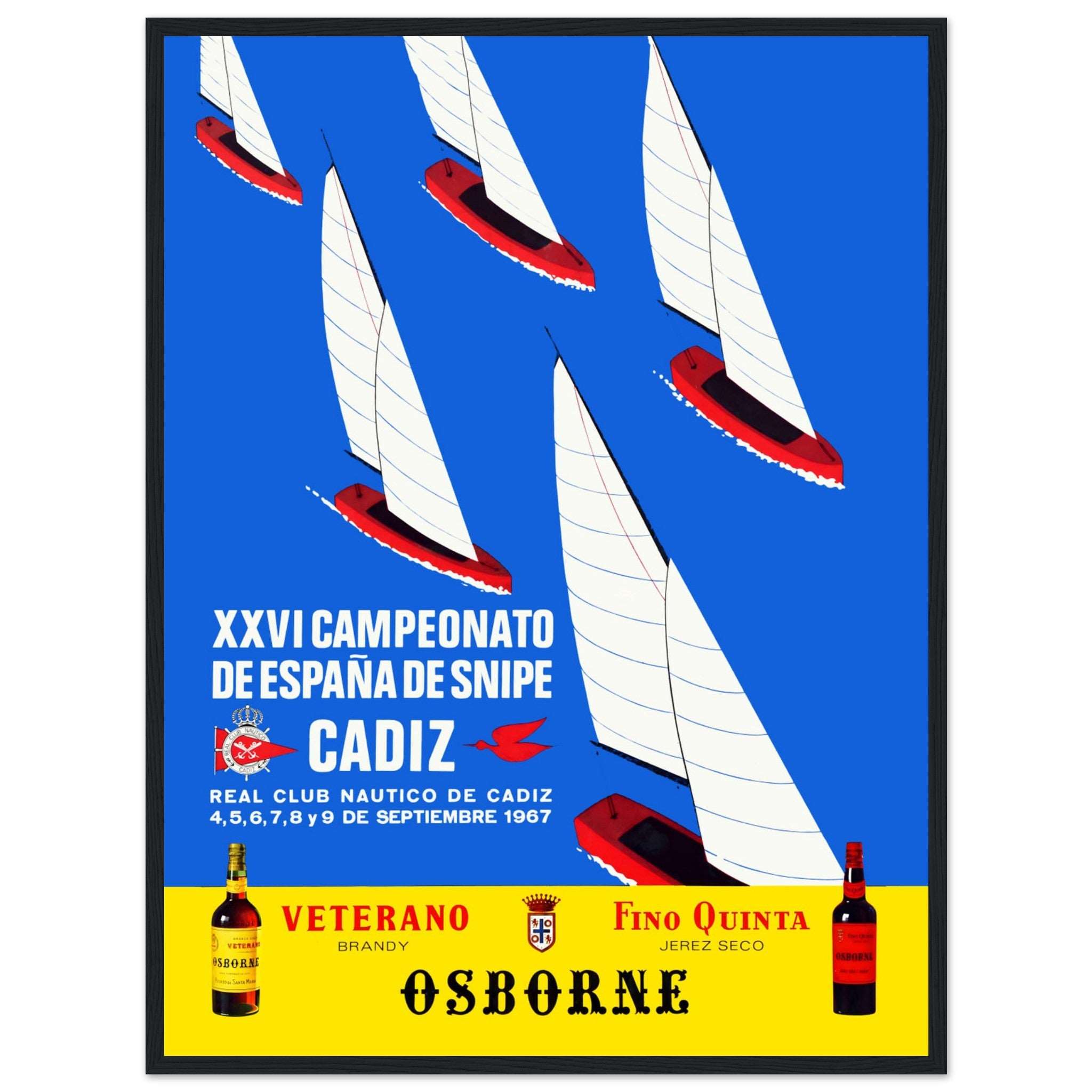 Stunning Cádiz Boat Race vintage poster, featuring classic Osborne advertising. Perfect for sailing lovers & collectors of Spanish maritime art. Shop now!