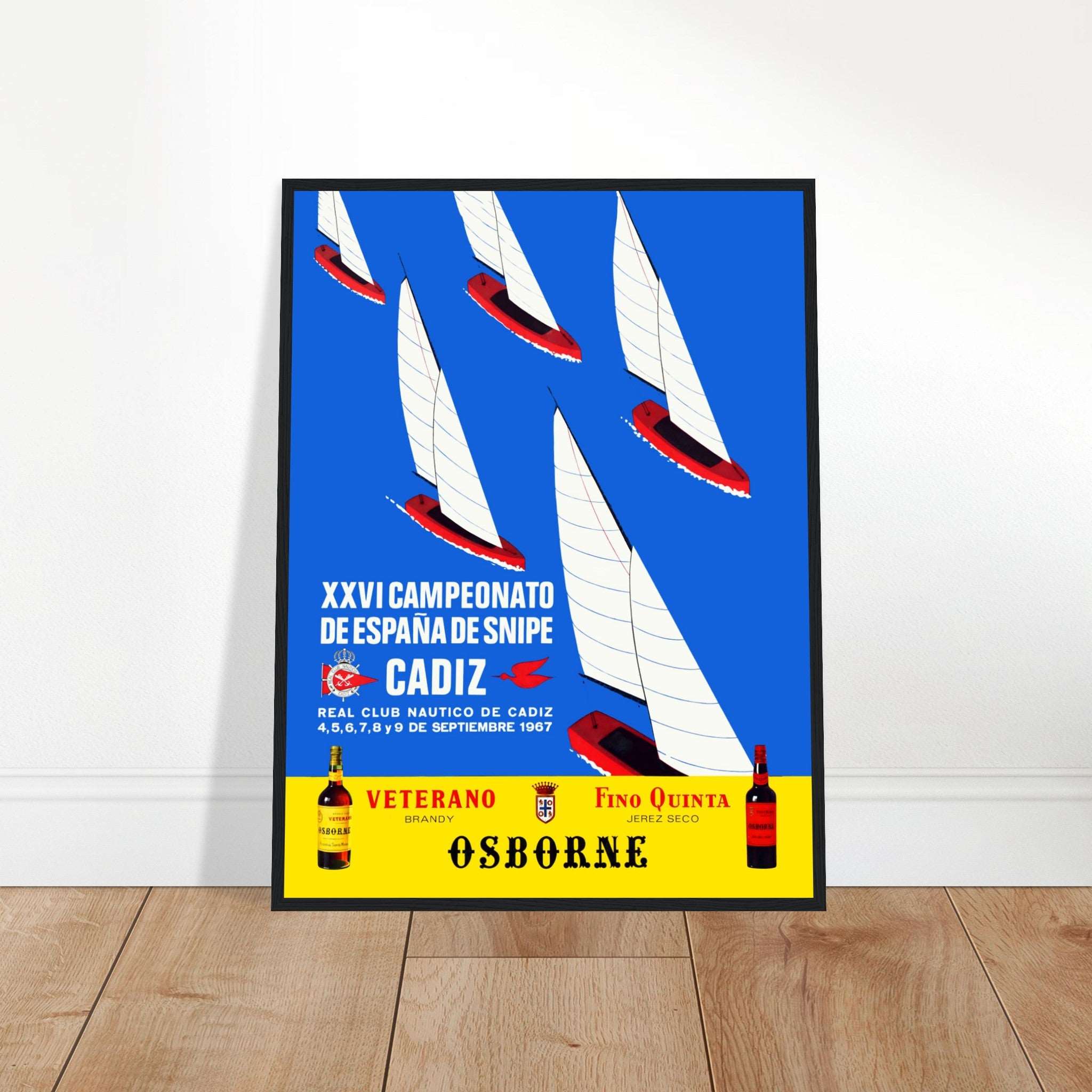 Stunning Cádiz Boat Race vintage poster, featuring classic Osborne advertising. Perfect for sailing lovers & collectors of Spanish maritime art. Shop now!