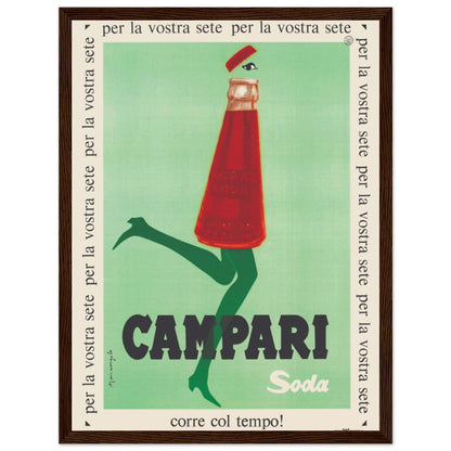 Vintage Italian Campari Soda print with playful feminine design and bold colors. Retro drink poster celebrating classic Italian aperitif culture and 1960s advertising style.