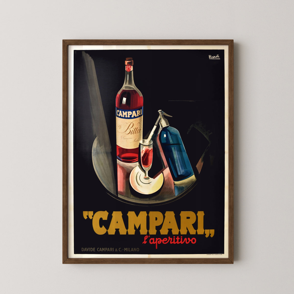 campari retro poster – darkwood frame mockup