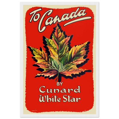 Retro wall art print of a vintage Canada poster with graphic maple leaf design, perfect for travel lovers and Canadian-inspired interiors.
