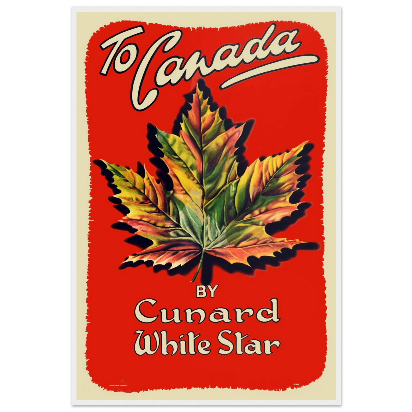 Vintage tourism poster of Canada, blending bold typography, maple leaf symbolism, and timeless retro travel poster style.