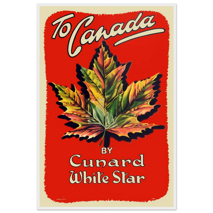 Vintage tourism poster of Canada, blending bold typography, maple leaf symbolism, and timeless retro travel poster style.