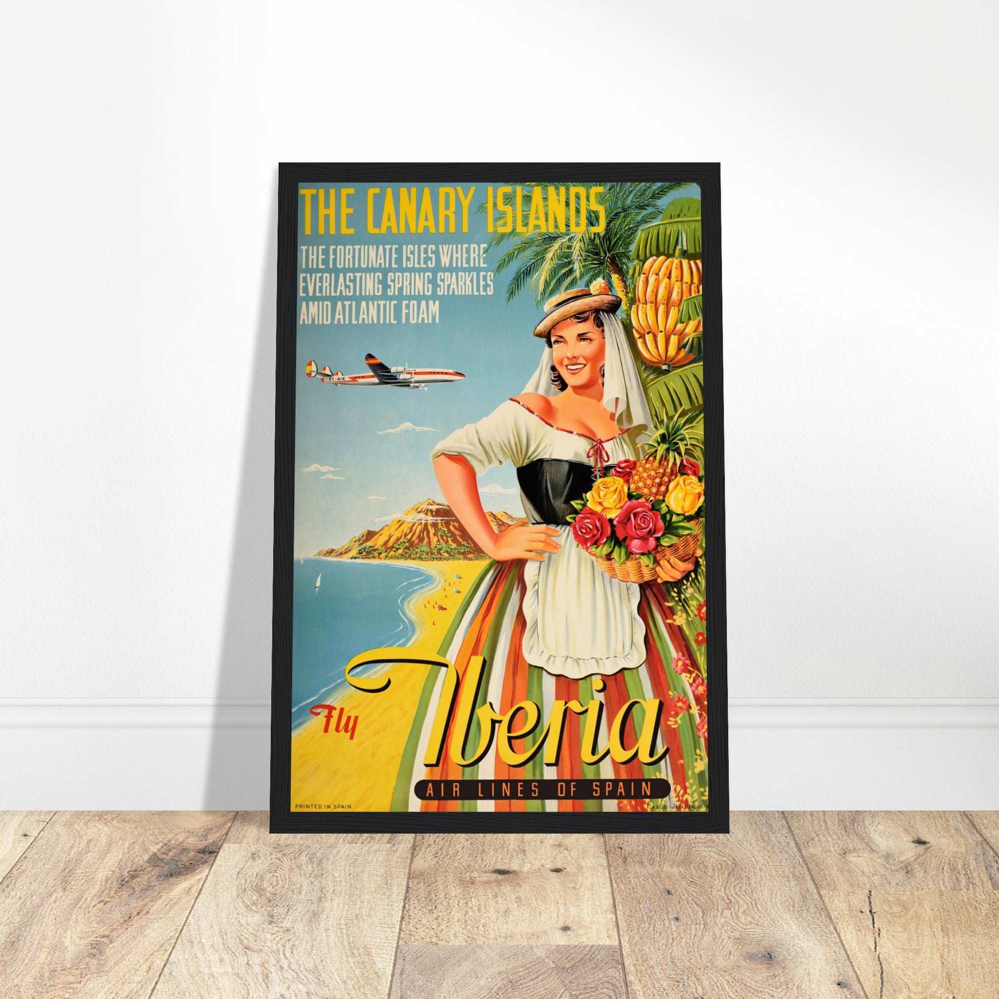 Escape to the sunny Canary Islands with this vintage travel poster, highlighting the islands' stunning beaches, tropical landscapes, and vibrant charm. Whether you're a travel enthusiast or looking to enhance your home decor, this retro travel poster brings the tropical beauty of the Canary Islands to your walls. Featuring vibrant colors and classic island vibes, it’s perfect for your living room, office, or bedroom. Add a piece of paradise to your space today with this Canary Islands vintage print. Order n