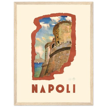 Art print of Castel Nuovo, the medieval castle of Naples, captured in a vintage travel poster style for lovers of Italian history and design.