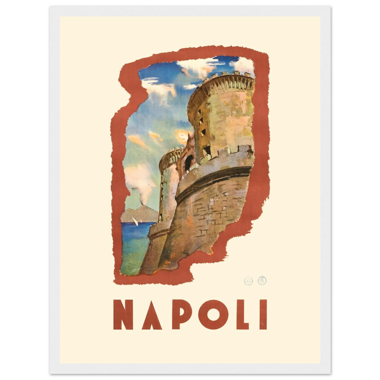 Poster print of Castel Nuovo, Naples, a striking vintage Italian design celebrating the city’s historic beauty and cultural heritage.