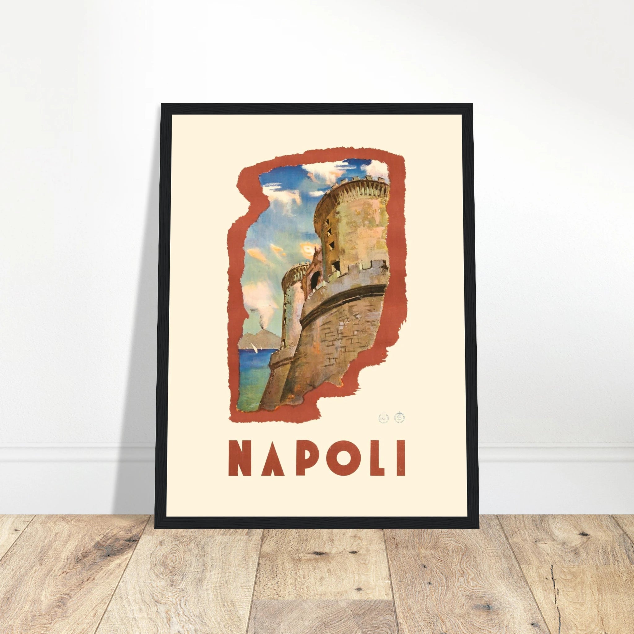 Step back in time with this striking Napoli vintage poster featuring the iconic Castel Nuovo, one of the city's most famous landmarks. Known as the "New Castle," this historic fortress, dating back to the 13th century, stands proudly at the heart of Naples. This retro design captures the majesty of the Castel Nuovo, blending Italian architecture with the timeless charm of Mediterranean travel posters. Perfect for art lovers, history enthusiasts, and anyone who appreciates the grandeur of Naples’ historic si
