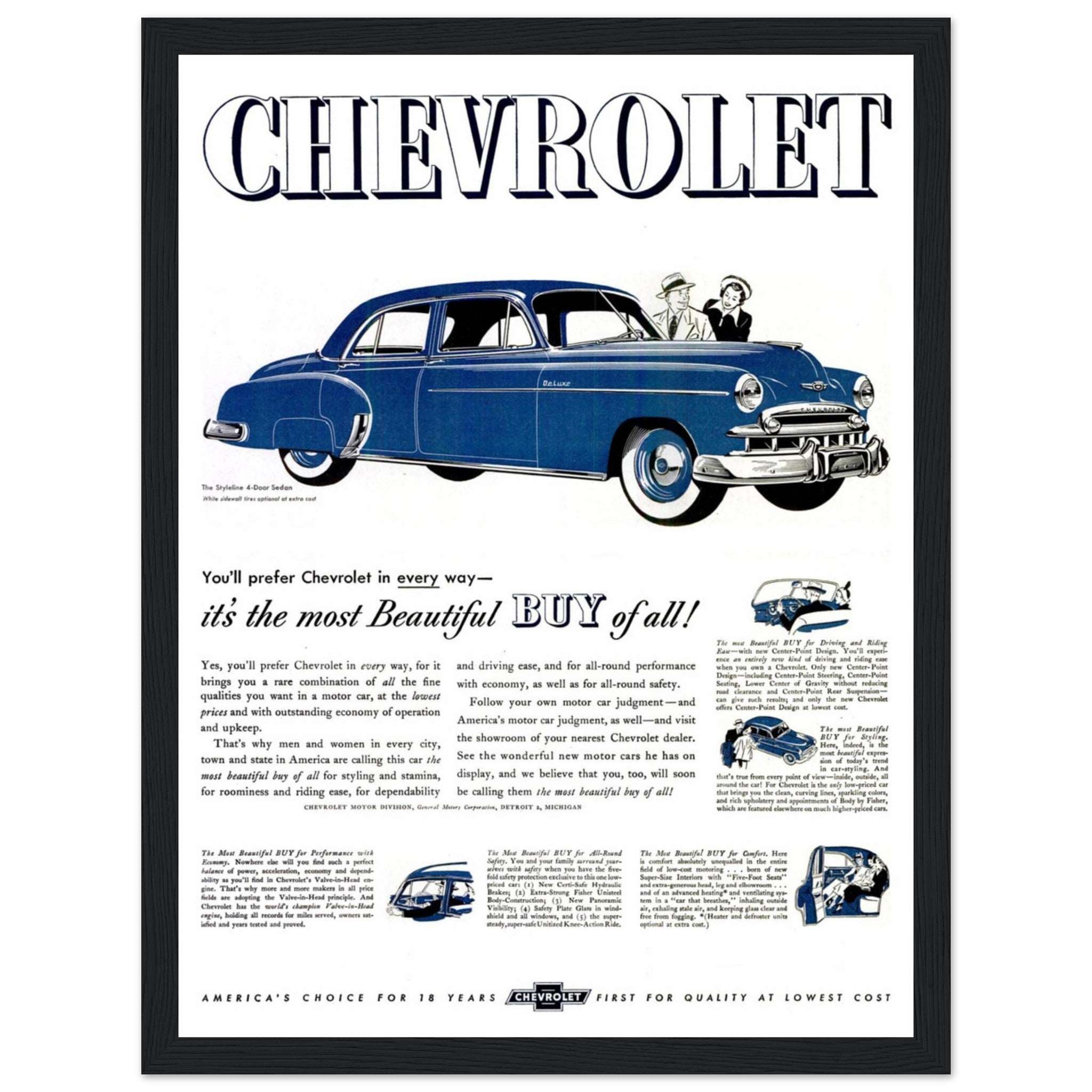 Stunning Chevrolet Styleline Deluxe poster, featuring the iconic 1940s & 1950s classic car. Perfect for auto enthusiasts & vintage print collectors. Shop now!