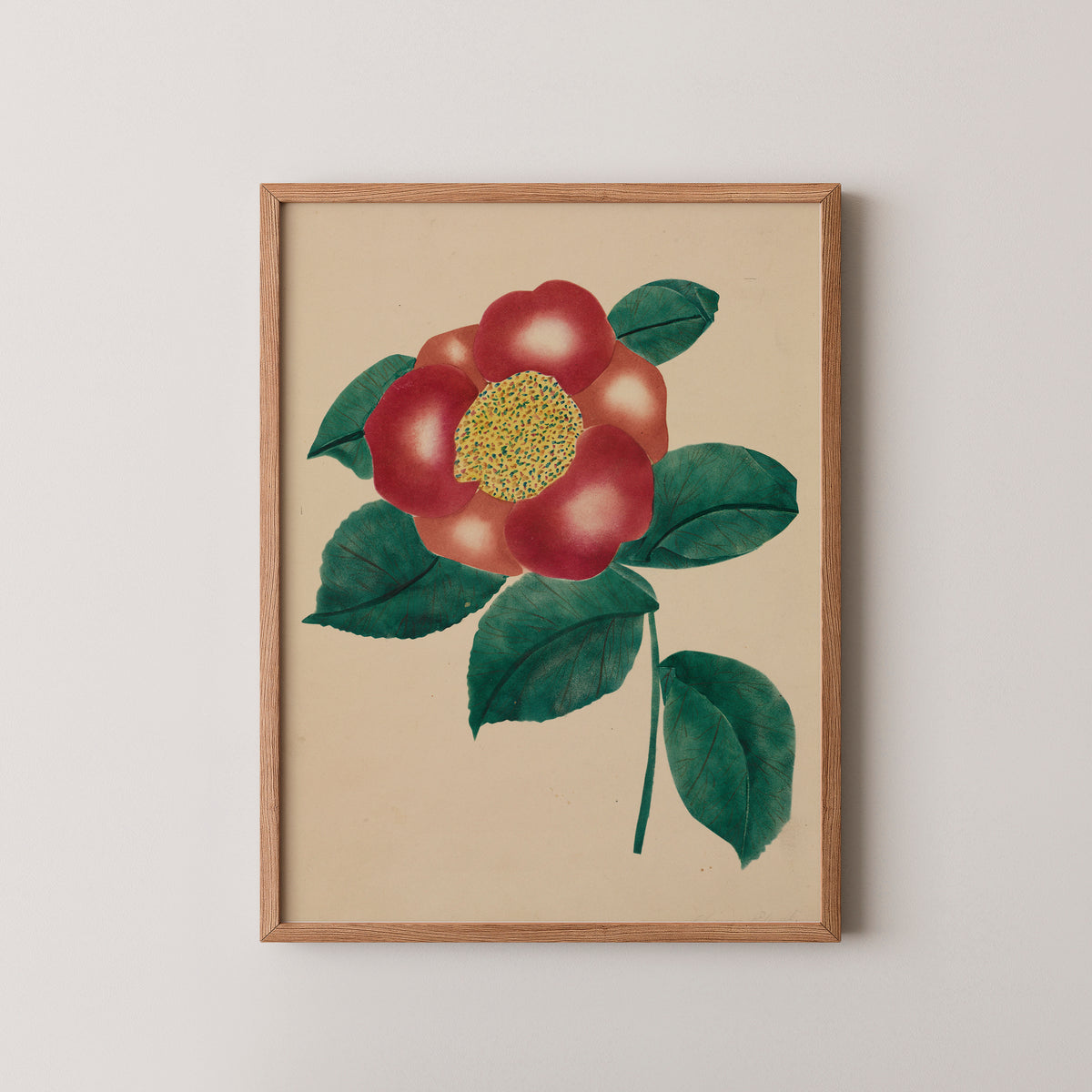 Chinese Flower by Mary Altha Nims, art print in a natural wood frame