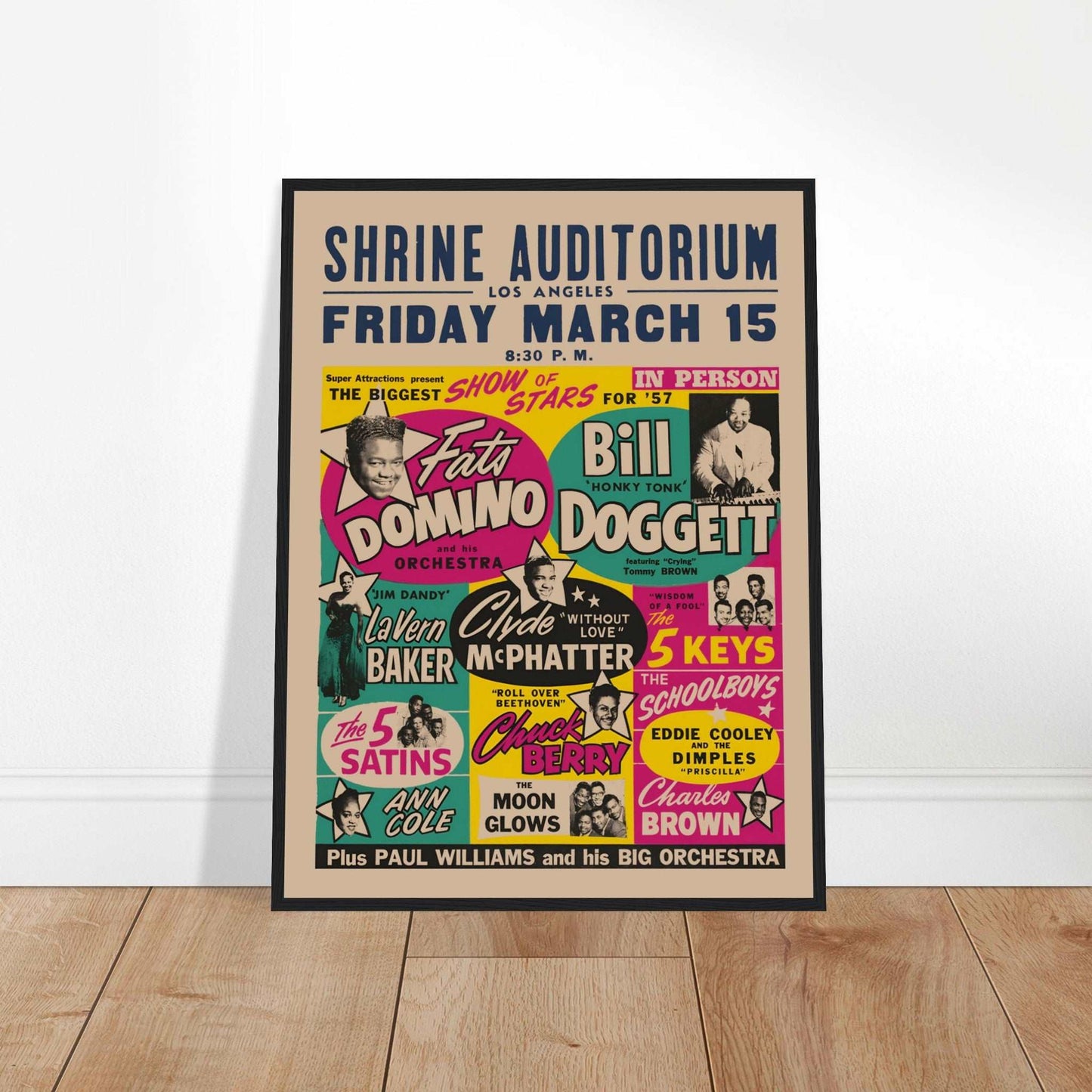 Celebrate two of the biggest legends in rock & roll with this 1957 Chuck Berry & Fats Domino concert poster, capturing the magic of their unforgettable live performance. Featuring vintage artwork from the early days of rock, this high-quality print is a must-have for Chuck Berry fans, Fats Domino lovers, and collectors of classic concert posters. Whether displayed in a music room, living space, or home office, this Chuck Berry & Fats Domino concert poster brings a touch of rock & roll history to your walls.