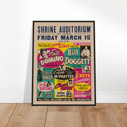 Celebrate two of the biggest legends in rock & roll with this 1957 Chuck Berry & Fats Domino concert poster, capturing the magic of their unforgettable live performance. Featuring vintage artwork from the early days of rock, this high-quality print is a must-have for Chuck Berry fans, Fats Domino lovers, and collectors of classic concert posters. Whether displayed in a music room, living space, or home office, this Chuck Berry & Fats Domino concert poster brings a touch of rock & roll history to your walls.
