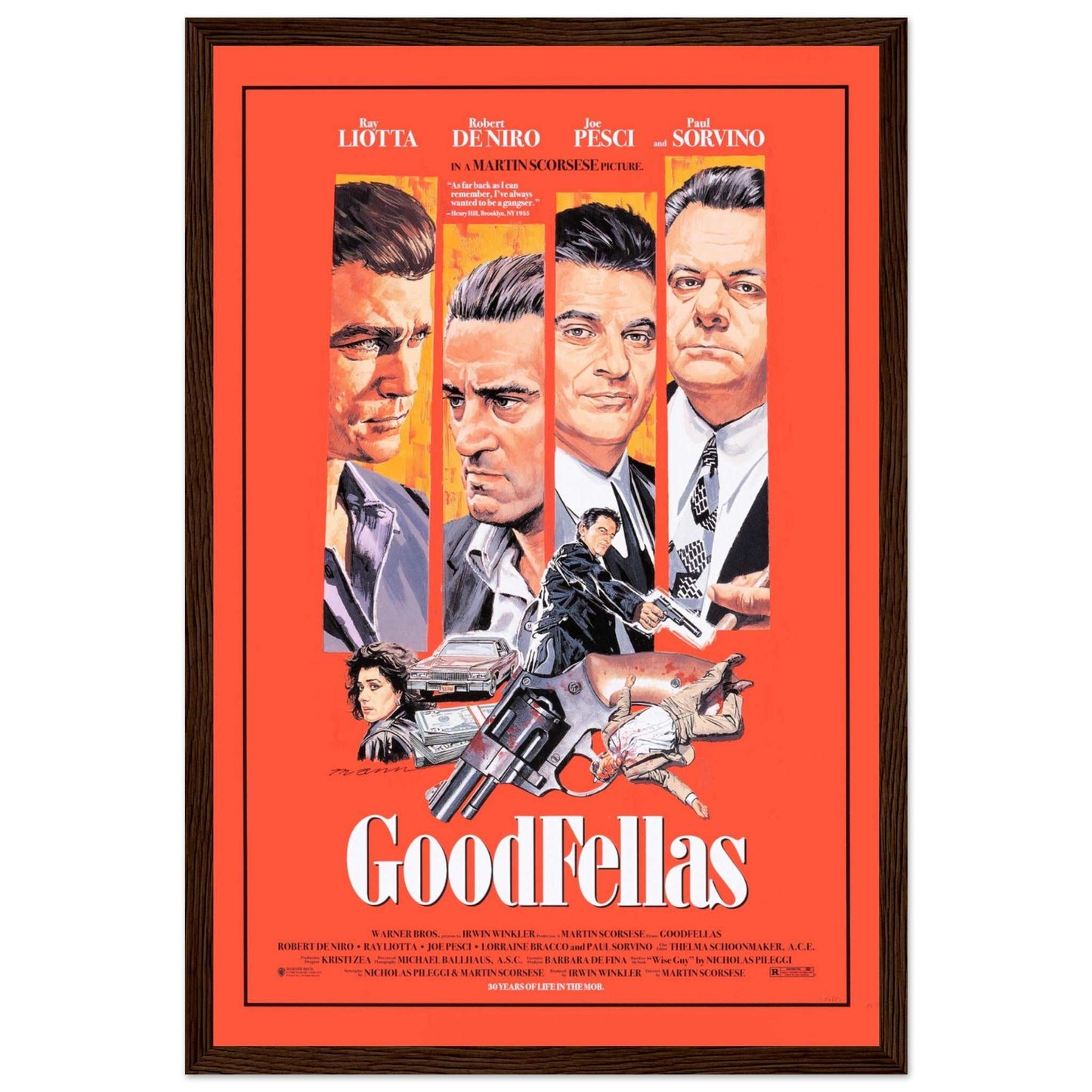Collectible Goodfellas cinema poster with illustrated gangster theme and dramatic layout
