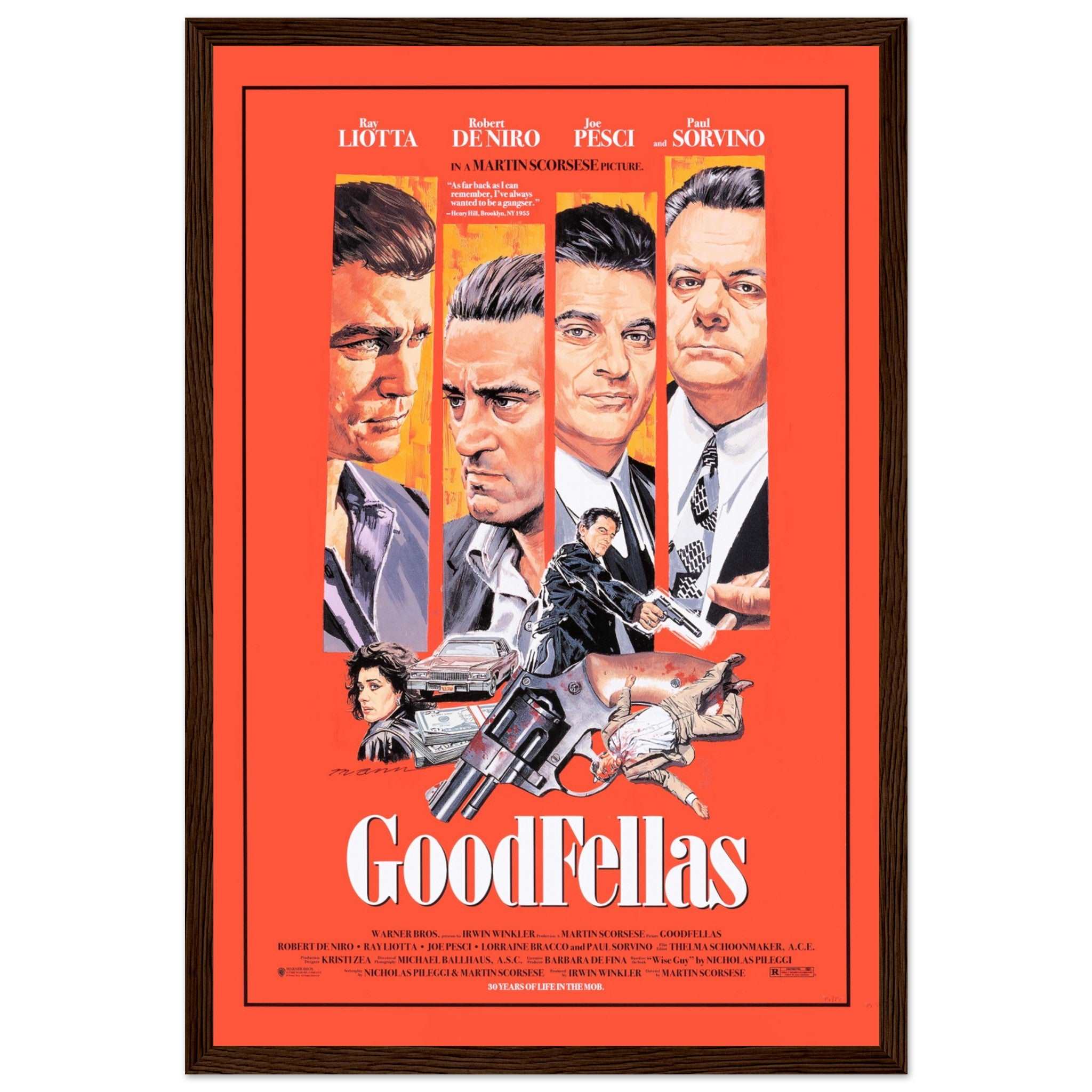 Collectible Goodfellas cinema poster with illustrated gangster theme and dramatic layout