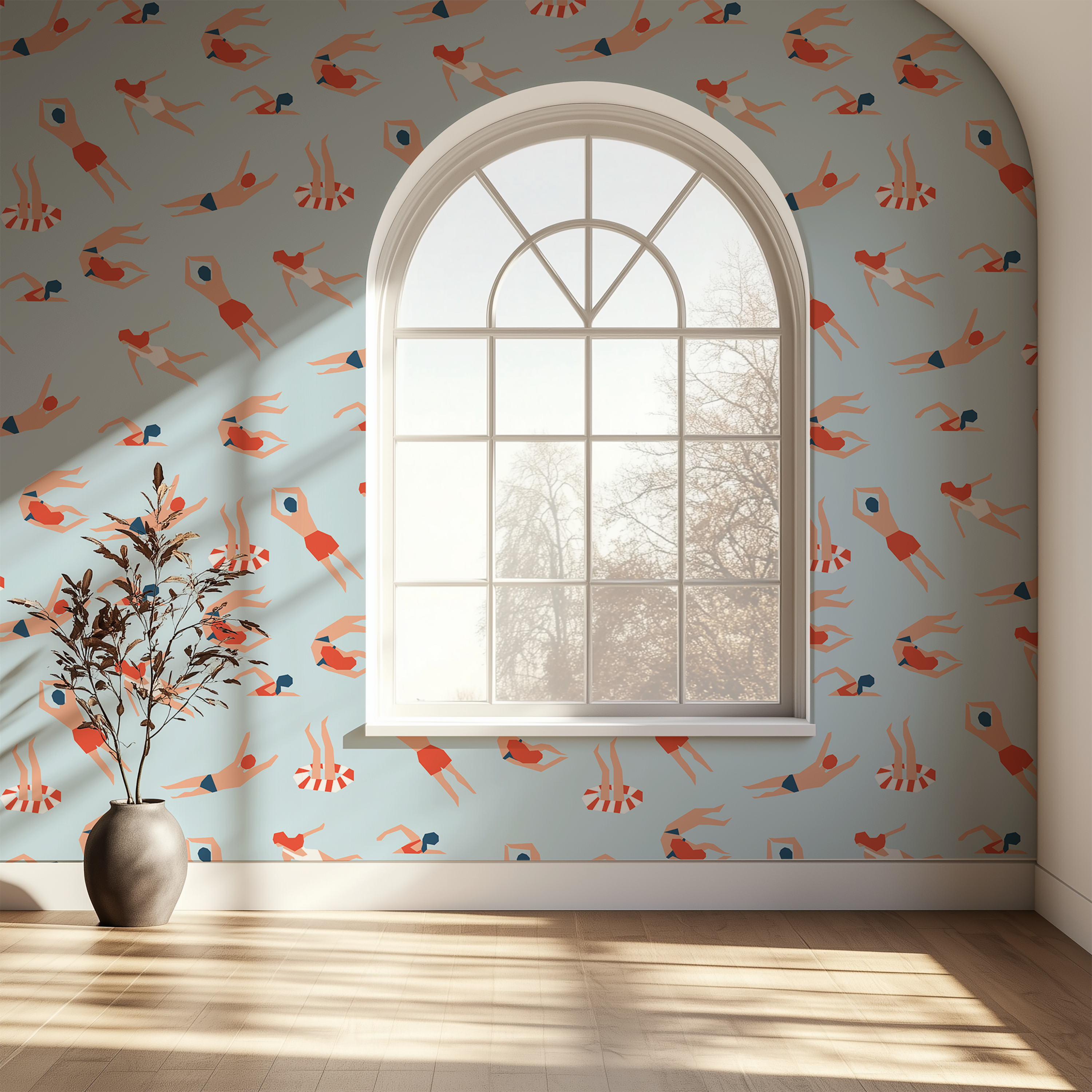 Coastal summer wallpaper inspired by beach holidays and swimming pools.